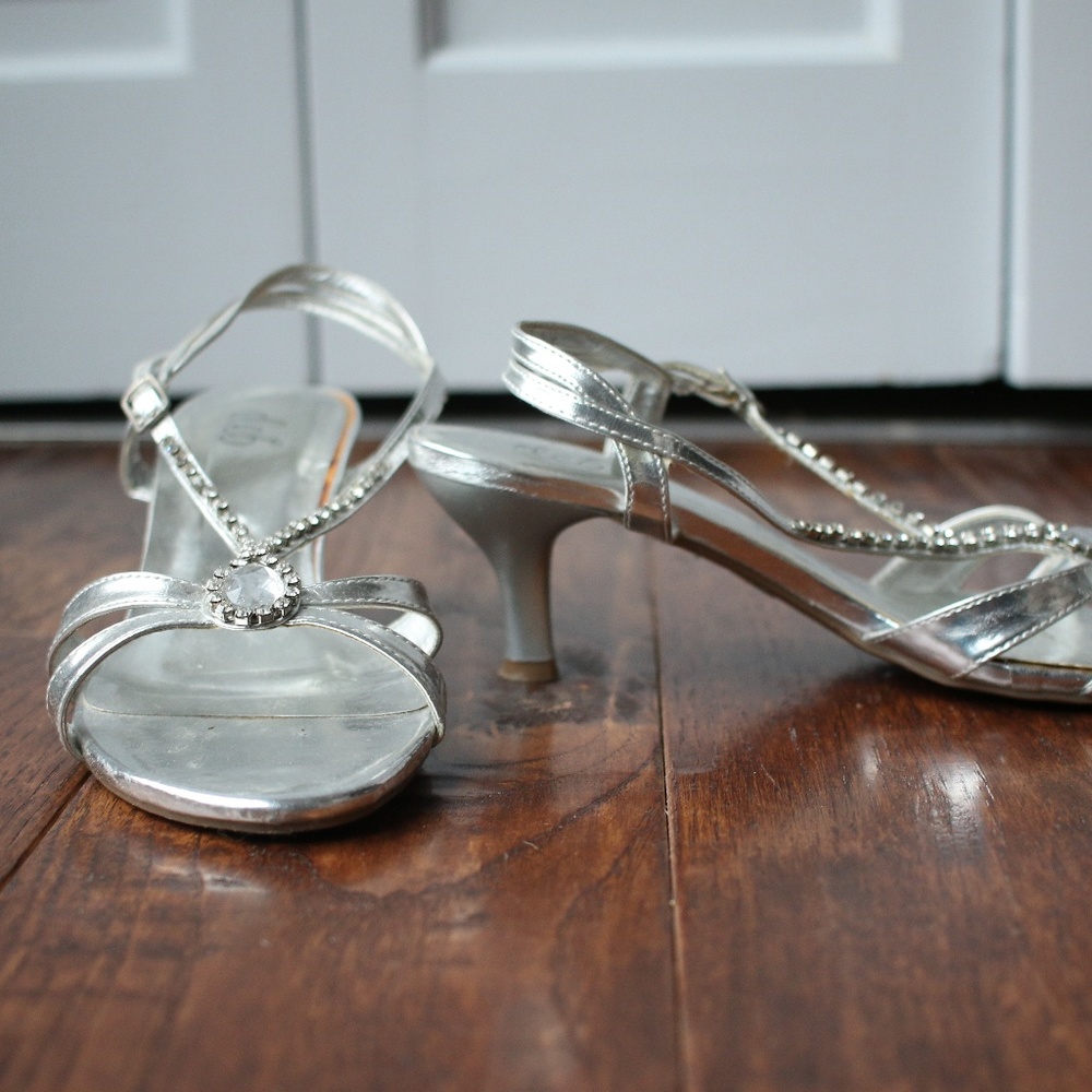 Silver Studded Open Kitten Heels Size 6